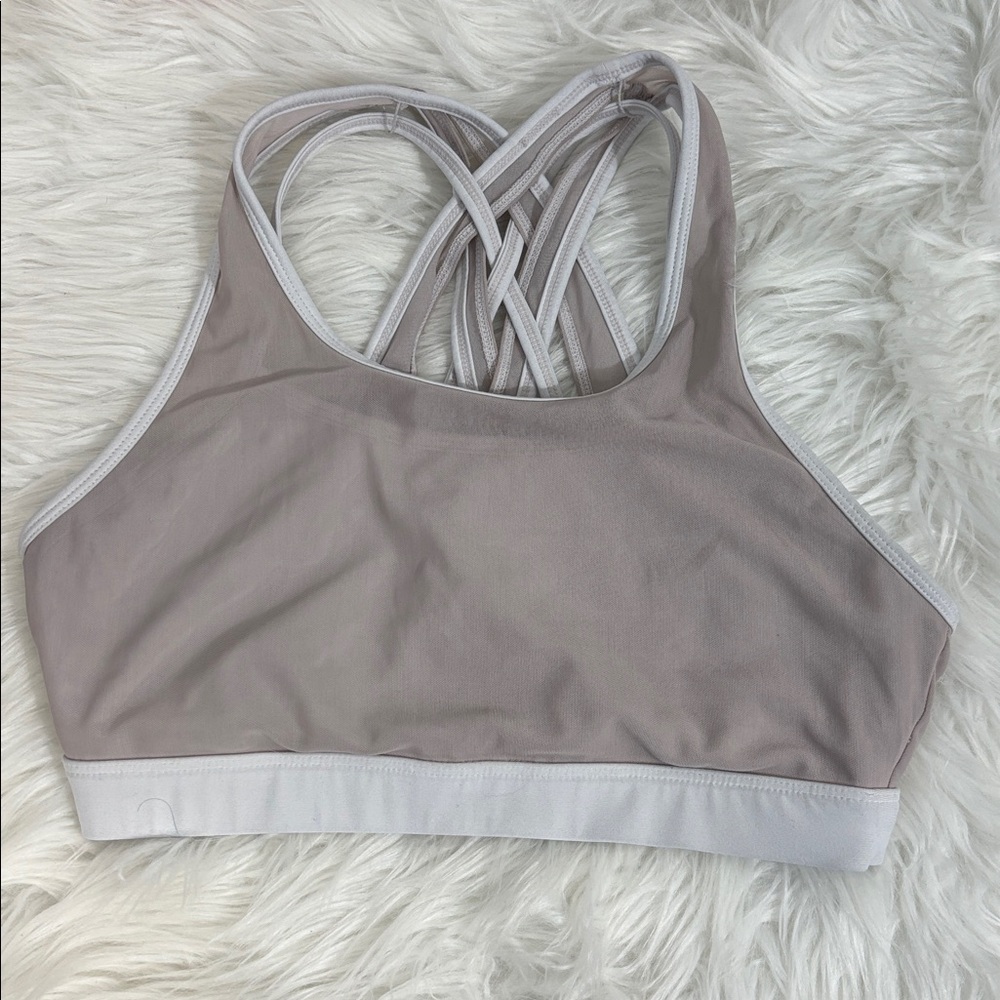 Fabletics mesh cream white strappy Sports Bra